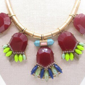 J Crew statement Bib necklace 15" cord red blue yellow signed 0027
